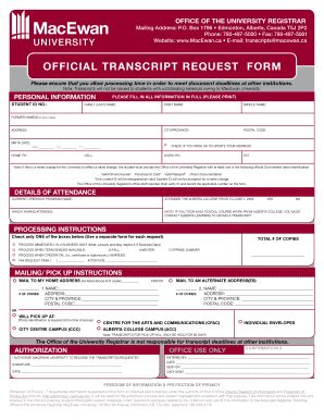 macewan university transcript request